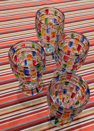 4 - Hand painted Multi Colored Goblet / Juice Glasses - Picture 4 of 8