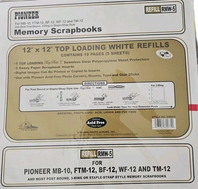 Lot of 5 Pioneer RMW-5 12x12 Top Loading Scrapbook Refill Pages White NEW - Image 1 of 4