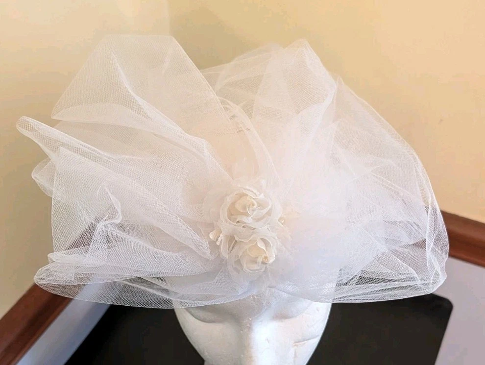 Vintage 1950s Cocktail Pillbox Hat Ivory Felt Sequined Brown Veil Mid Century Special Occasion Pillbox 1950s Vintage Hats for Women for  main image 4