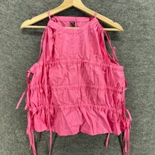 SheIn Blouse Women S Small Pink Sleeveless Spaghetti Strap Stretch Round Neck