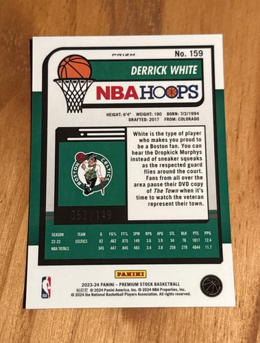 2023-24 NBA Hoops Premium Stock #159 Purple Ice Prizm Derrick White #’d/149 - Picture 3 of 4