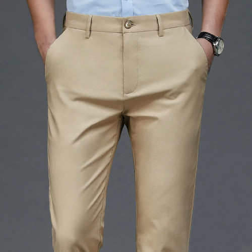 Pantalone Uomo Elasticizzato Tinta Unita Nero Elegante Casual Uomo Pantalone Ufficio Asciugatura Rapida Tuta - Foto 11 di 28