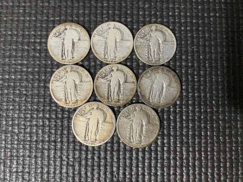 Lot Of 8 Standing Liberty Quarters 90% Silver Circulated 1925-1928