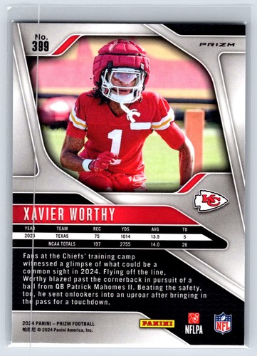 Tarjeta de novato Chiefs 2024 Panini Prizm #399 Xavier Worthy Silver Prizm - Imagen 2 de 2