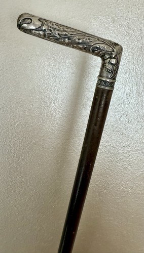 Antiker Gehstockstockstock Silber 900, handgeschnitzter Griff, 90 cm, um 1880-1910 - Bild 5 von 18