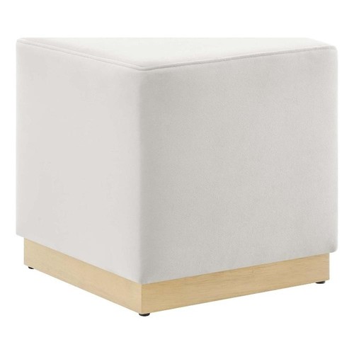 Tilden 17" Square Performance Velvet Upholstered Ottoman in Alabaster Natural - Picture 1 of 9