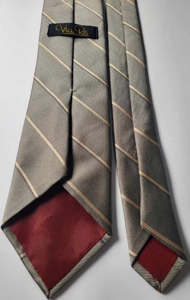Corbata gris a rayas Via Re vintage para hombre Foto 4 de 4
