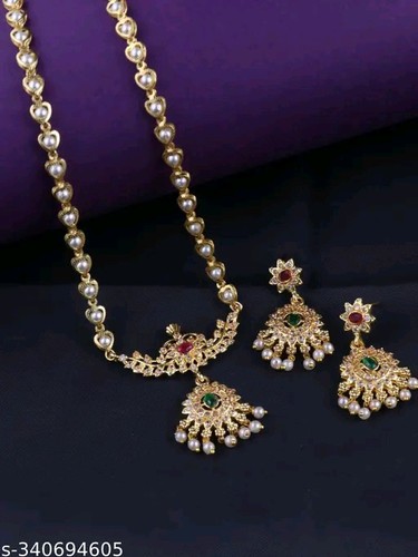 Indian Bollywood Gold Plated AD CZ Fashion Necklace Earrings Jewelry Set - Picture 4 of 6