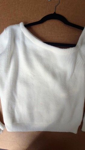 Superdown White Knit One-Shoulder Cropped Sweater Size S - Long Sleeves - Picture 15 of 18