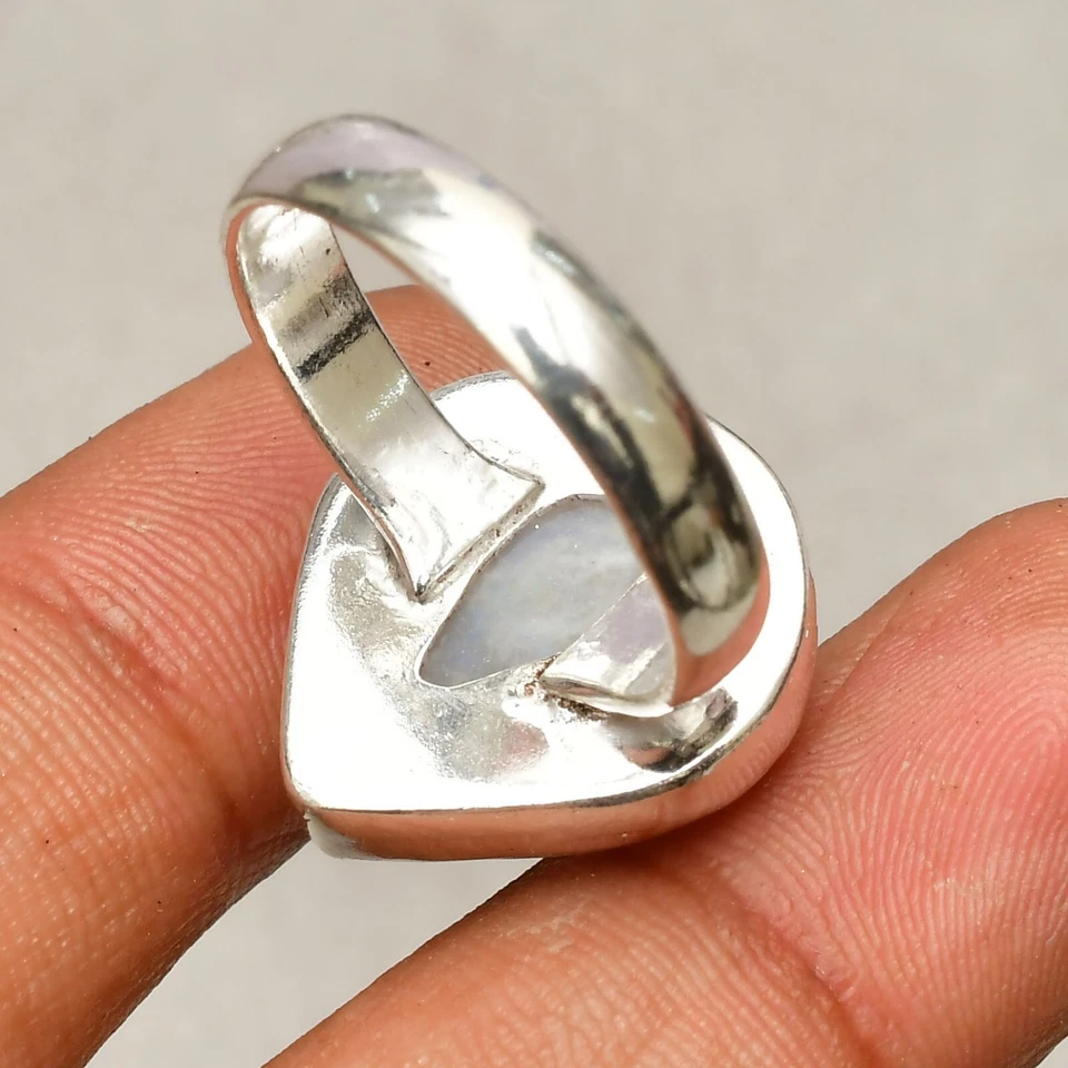 Anello gioiello in argento sterling 925 con pietra di luna arcobaleno misura 8,5 - Immagine 4 di 4