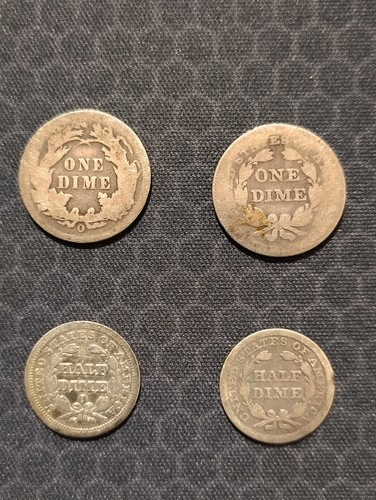 (2) Seated Liberty Silver Dime 10c - (2) Seated Liberty Silver Half Dime 5c - Picture 2 of 2