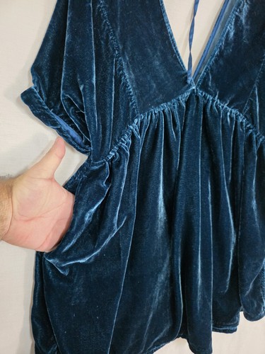 Free People Ivy Velvet Mini Dress Size XS Babydoll Teal Blue (ZE) - Picture 7 of 7