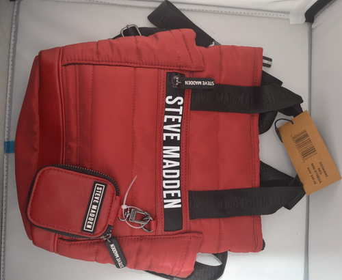 BOLSO MOCHILA ACOLCHADO ROJO STEVE MADDEN NUEVO CON ETIQUETAS VENTA AL POR MENOR $88 DÓLARES - Imagen 2 de 8