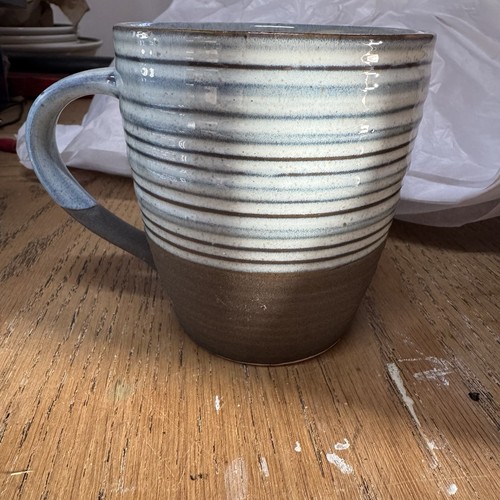 The Old Pottery Company 18 Unzen Gerippter Steinzeug Kaffeebecher Tasse Blau Braun - Bild 4 von 8