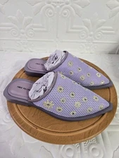 Free People Flat Mules Womens Sz 7 Becky Daisy Mules Embroidered Flowers Purple