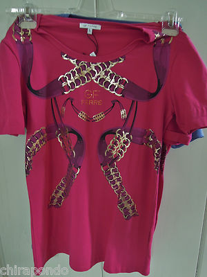 Gianfranco Ferrè GFF Shirt Gold Logo lila blau und rot himbeer  Gold Goldkette