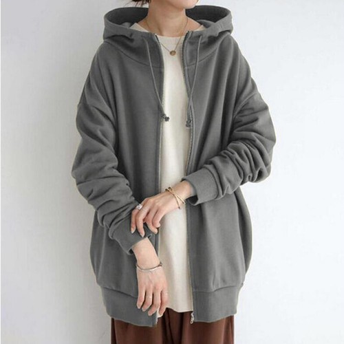Women Hooded Long Sleeve Zipper Jacket Lady Loose Hoodie Cardigan Coat Outwear K - Picture 5 of 17