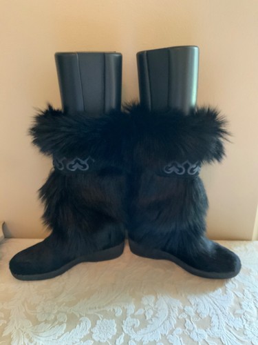 Sz US 6 ? Tecnica Black Goat Fur Cow Hair Apres Skandia Ski Winter Boots Italy - Picture 15 of 23