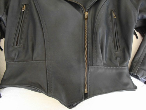 Women's HOT LEATHERS Black Leather Fringe Biker Jacket Size XS Extra Small - EUC - Bild 4 von 12