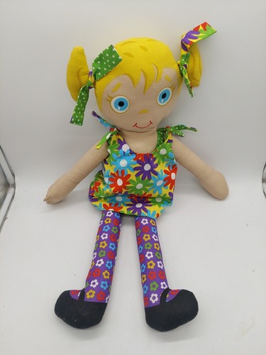 Vestido de margarita coleta pelo rubio tela 24 pulgadas ojos azules almohada dolly cosido - Imagen 1 de 7