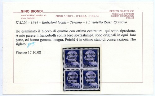 Emissioni Locali Teramo 1944 n. 8 ** quartina (m3089) - Picture 3 of 4