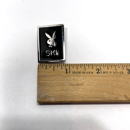 Vintage Playboy Bunny Ski Lapel Pin Button Reads "SKI" Black and Silver - Picture 8 of 8