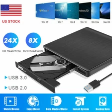 ✅Slim External USB 3.0 DVD RW CD Writer Drive Burner Reader Player For Laptop PC