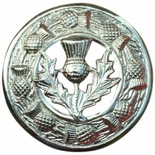 TC Thistle Brooch Brass for Kilt Fly Piper Plaid Antique/Chrome Finish 3"