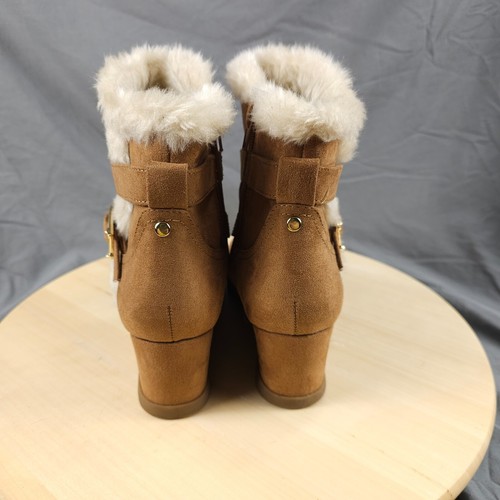 Unisa Lancaster Winter Boots Women 6 5 M Brown Faux Suede Fur Trim Zip Ankle - Picture 4 of 9