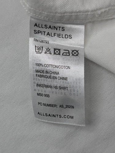 Vintage AllSaints Spitalfields Shirt Mens Large White SS Half-Sleeve Logo 1990s - Picture 3 of 10