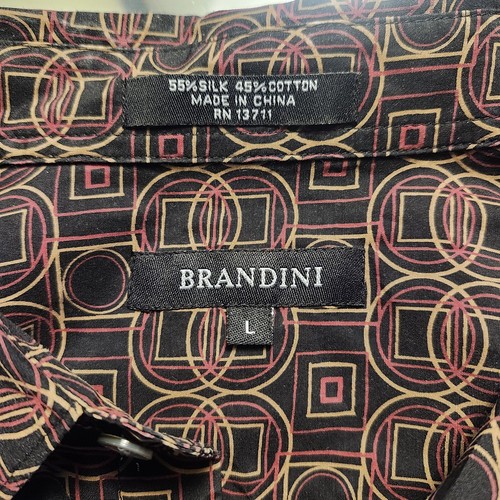 Brandini Vintage Shirt Size L Silk Cotton Blend Brown Long Sleeve Button Up - Picture 6 of 6