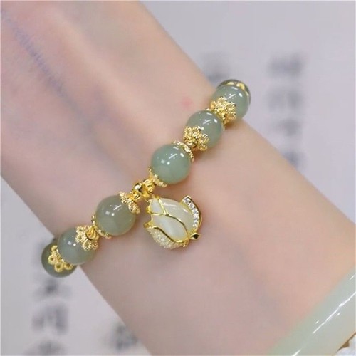 Hetian Jade Gold Leaf Bracelet Natural Gold Branch Jade Womens Leaf Lucky Gift - Picture 11 of 15