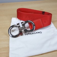 Salvatore Ferragamo Mens Belt Sz 40 Red Double Gancini Jacquard Logo Band 395