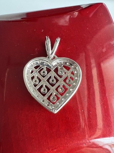 14K White Gold Natural .32CT Round Diamond Heart Pendant 21mm Long 2GR - Picture 2 of 8