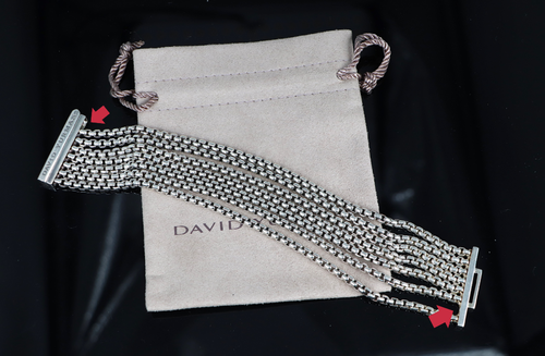 David Yurman 925 Sterling Silver 25mm Multi Row Box Chain 7'' Bracelet - Picture 9 of 9