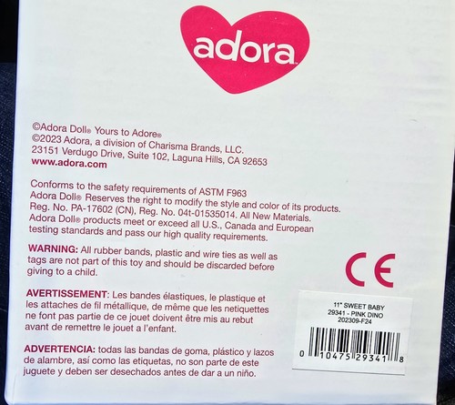 "Muñeca realista de 11"" exclusiva de Adora para niñas dulce bebé dinosaurio rosa rara" - Imagen 5 de 5