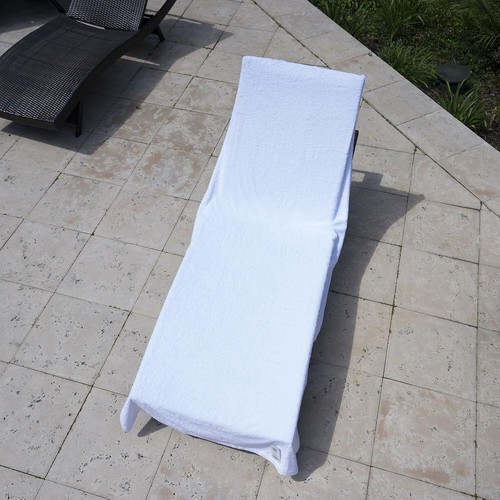 Large Luxury Chaise Pool Lounge Chair Cover Towel Fitted Elastic Pocket Won't - Picture 8 of 9