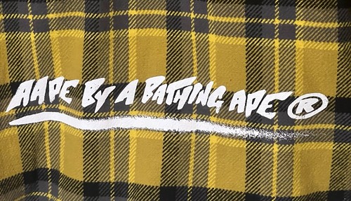 AAPE By BAPE Long Sleeve Yellow Black Flannel Button Up Shirt Size L - Picture 8 of 8