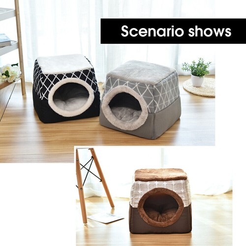 Dog Cat Cave Bed Soft Warm Plush Nest Igloo Kennel House Foldable Washable L XL - Picture 8 of 16