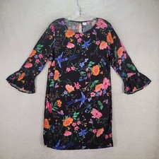 Old Navy Womens Dress Size S Black Floral Ruffled Flared Sleeves Colorful Shift