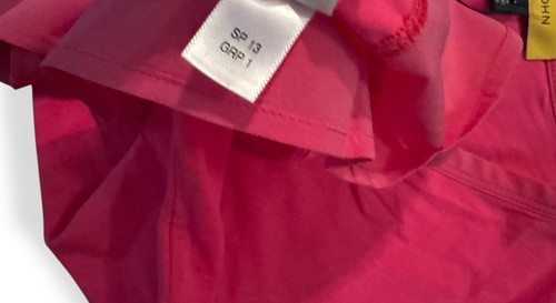 St. John Silk Trim Jersey Tee Top Short Sleeve V Neck Hot Pink size L New $195 - Picture 10 of 12