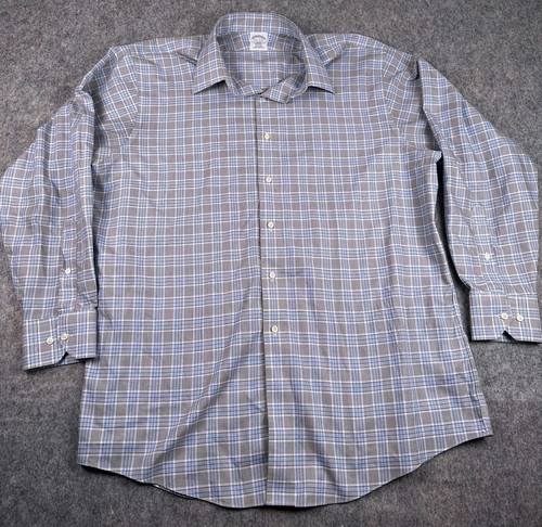 Brooks Brothers Shirt Mens 17.5 4/5 blue plaid Check Regent Cotton Button Down - Picture 4 of 8