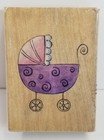 Vtg Wood Mounted Rubber Stamp Baby Buggy Stroller Crafts Card Making