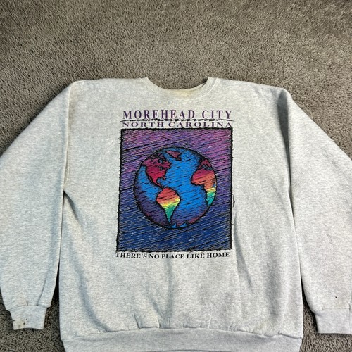 VINTAGE Morehead North Carolina Sweatshirt Mens XL Gray No Place Line Home 90s - Picture 3 of 14