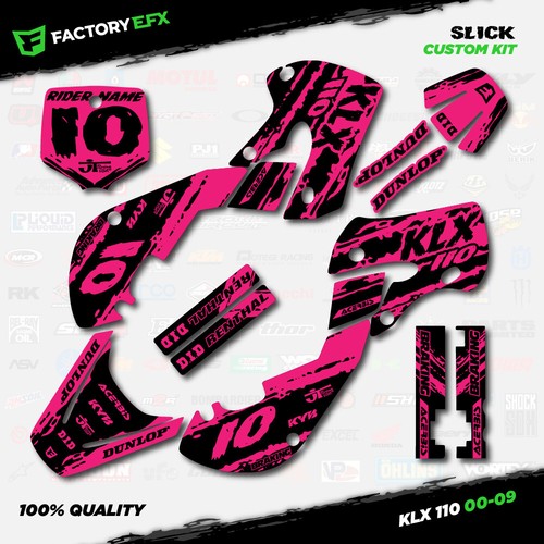 Black & Pink Slick Racing Graphics Sticker Kit fits Kawasaki KLX110 00-09 Decal - Picture 5 of 5
