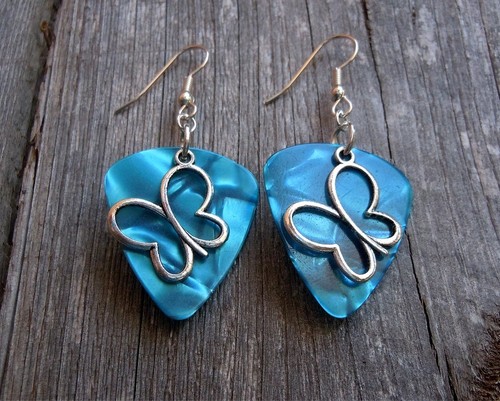 Butterfly Charm Guitar Pick Earrings with Surgical Steel Earwires - Picture 10 of 25