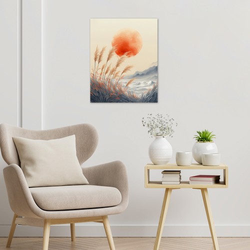 Botanische orange Boho Sonne auf beige abstrakte Wandkunst für Badezimmer Wohnzimmer - Bild 3 von 15