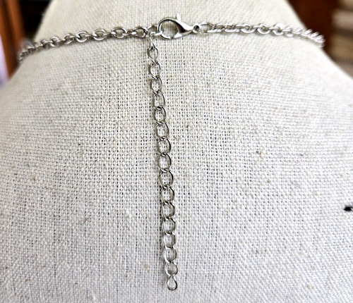 Acrylic Turquoise Dangle Openwork Coin Charm Silver Tone Pendant Necklace 19.5"" - Picture 5 of 5