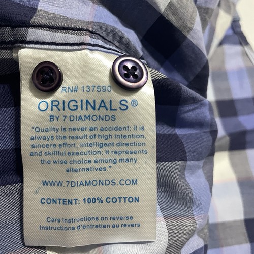7 Diamonds button down LS Plaid Check purple blue Mens Large NWT - Picture 10 of 10