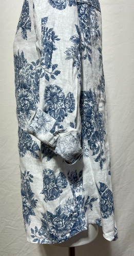 Women Linen Blouse 2X Top Shirt Tunic White Blue Floral New NWT Rachel Zoe - Picture 3 of 5